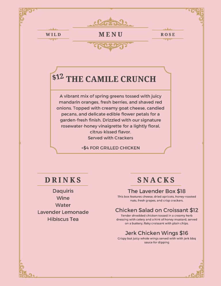 Wild Rose printed menu